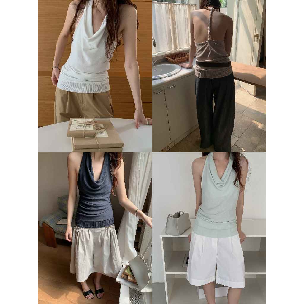 INBYIN - เสื้อแขนกุดคล้องคอสายทวิสต์หลัง TWIST BACK KNIT TOP  - I3589