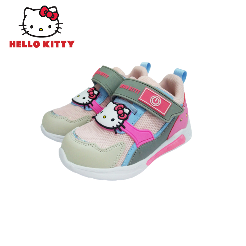 Hello Kitty รองเท้าผ้าใบเด็ก รุ่นหน้า 3D & Power มีไฟ มีเสียง สีชมพูหวาน สายรัดตีนตุ๊กแก รุ่นKTZ-831