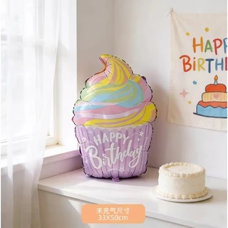 [มีส่งด่วน] ลูกโป่งวันเกิด Happy Birthday เค้กไอศกรีมน่ารัก ลูกโป่งฟอยล์ กล้องถ่ายรูป ก้อนเมฆ