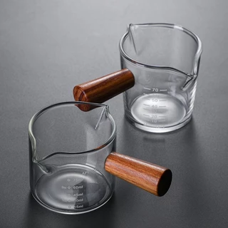 HOMEC ถ้วยตวงด้ามไม้ แก้วตวงกาแฟ Measuring Cup แก้วตวงกาแฟปากคู่ สำหรับตวงกาแฟ ตวงนม 75ml 150ml