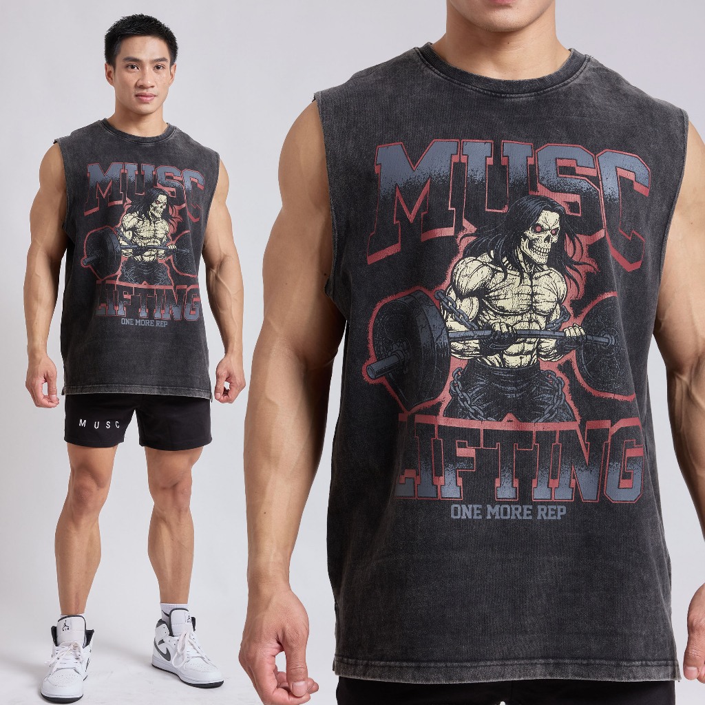 Musculo เสื้อกล้ามฟอกวินเทจ one more rep