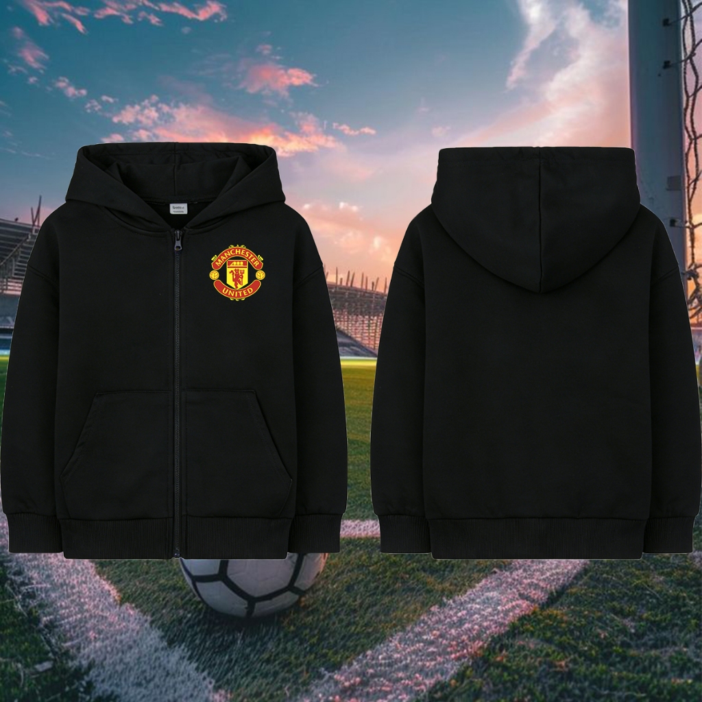 English Premier League teams Manchester United เด็ก แฟชั่น Cardigan Hooded ธีมฟุตบ ซิป เสื้อฮู้ด 120CM-150CM