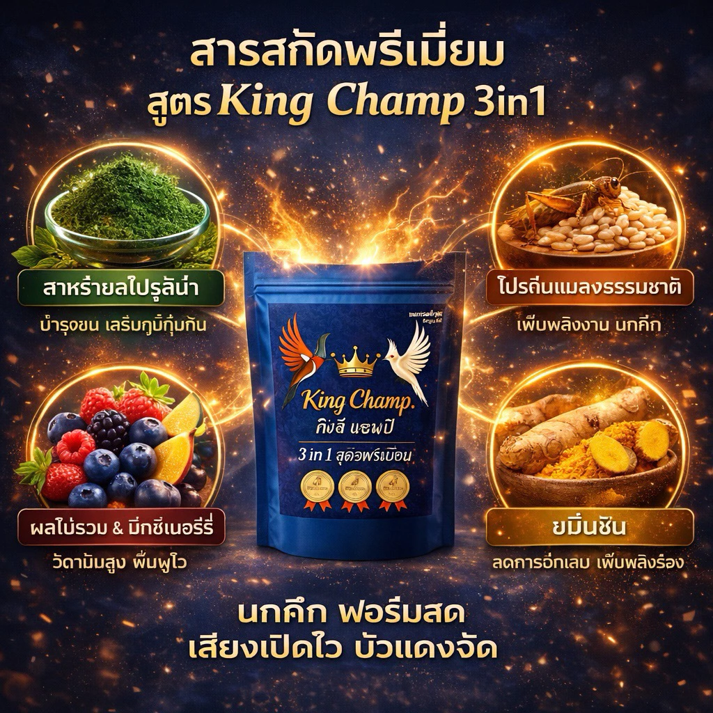 คิงแชป์ อาหารนกกรงหัวจุกสูตรพรีเมี่ยม ถุงละ 500 กรัม
