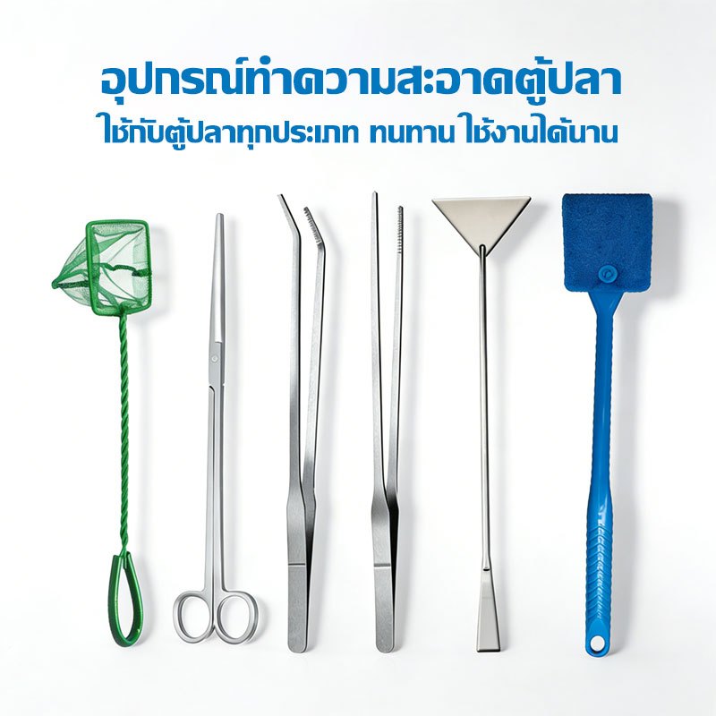 อุปกรณ์ทำความสะอาดตู้ปลา ครบชุด แหนบ กรรไกร ที่ดูด ที่เกลี่ยดินและทราย จัดแต่งตู้ไม้น้ำ