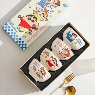 【ของแท้】Shinchan ชินจัง ชุดชามเซรามิค 4 ใบ 4.5 นิ้ว ลายน่ารัก กล่องเซ็ตหรู ของขวัญวันหยุด ใส่ข้าว ซุป ของหวาน ไมโครเวฟ