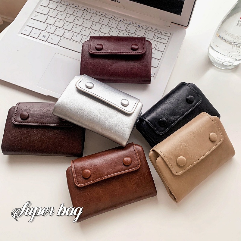 【พร้อมส่ง】Super bag กระเป๋าสตางค์ใบสั้นพร้อมช่องใส่บัตรและช่องใส่เหรียญแบบบางพกพาสะดวกหนัง PU