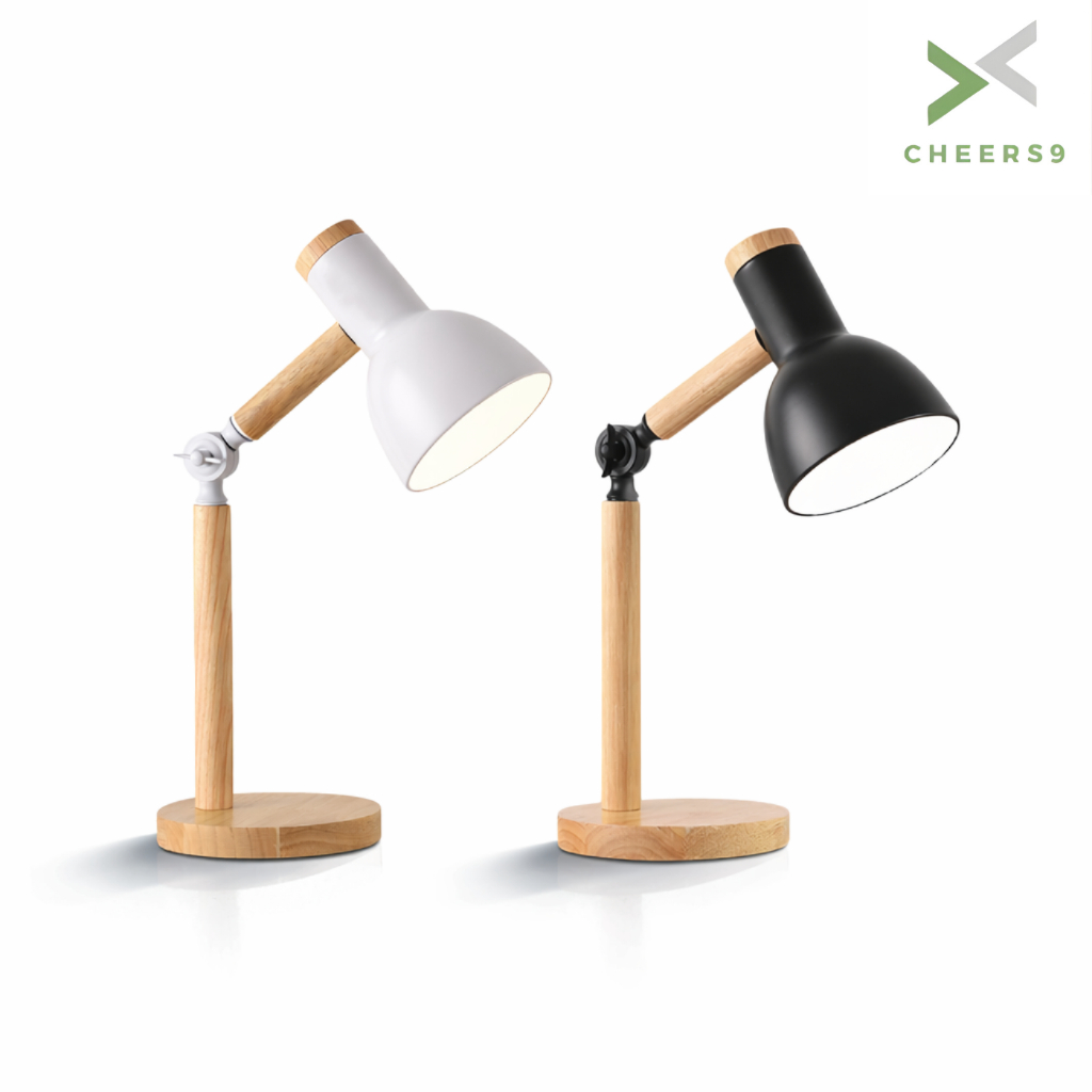 Cheers9 โคมไฟตั้งโต๊ะ โคมไฟอ่านหนังสือ ไฟมินิมอล LED ​wooden table lamp สวิตซ์ปิด-เปิด ขั้ว E27