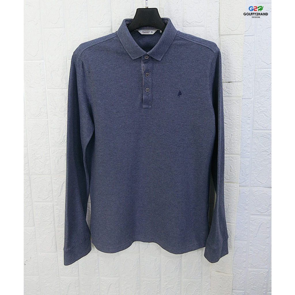 OLZEN แท้ อก41 เสื้อยืดโปโลแขนยาวกรมคลาสสิกสปอต
