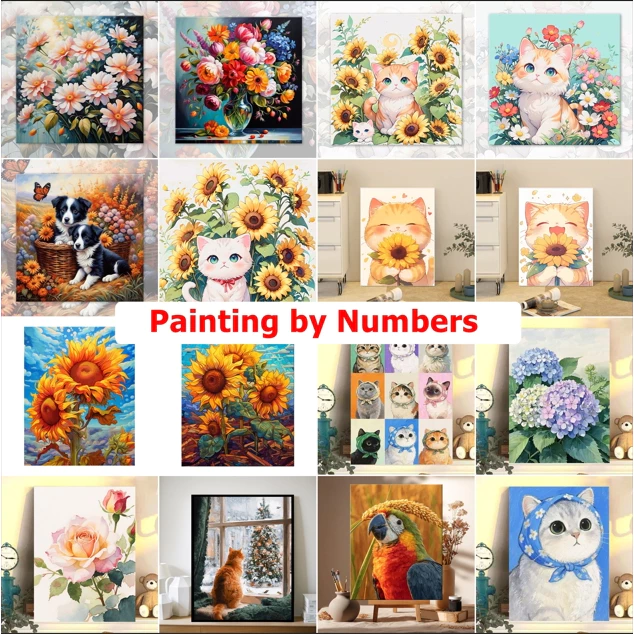 (พร้อมส่ง) ภาพระบายสีตามตัวเลข แบบขึงเฟรมไม้ ขนาด30x30cm, 30x40cm, 40x40cm งานศิลปะ DIY painting by numbers ภาพตกแต่ง