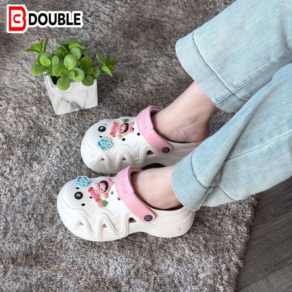 รองเท้าแตะหัวรังนกส้นหนา BB DOUBLE ลายการ์ตูนคิวท์ สวมใส่สบายๆ กันลื่น ใส่ไปเที่ยวทะเล/ในบ้านได้หลายสี