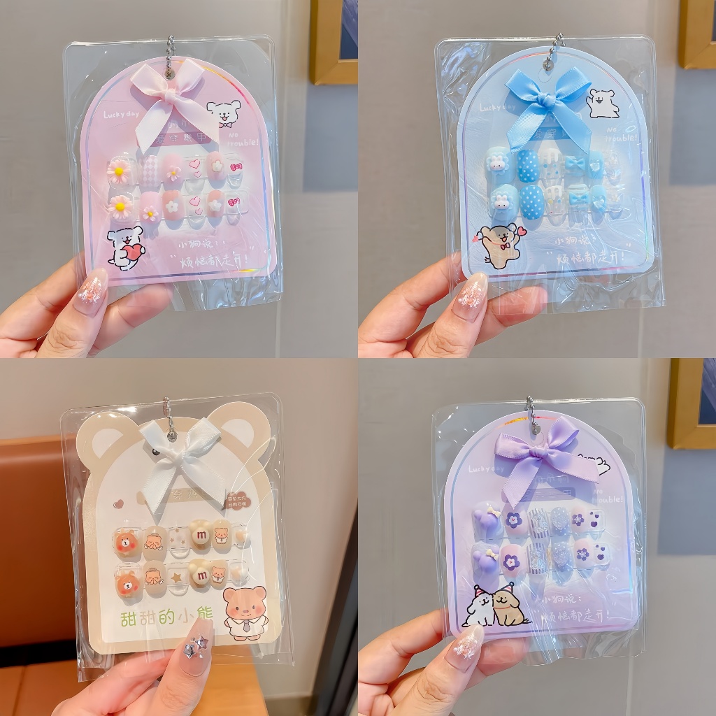 เล็บปลอมลายการ์ตูน3D เล็บปลอมเด็ก สติ๊กเกอร์ติดเล็บ ถอดออกได้