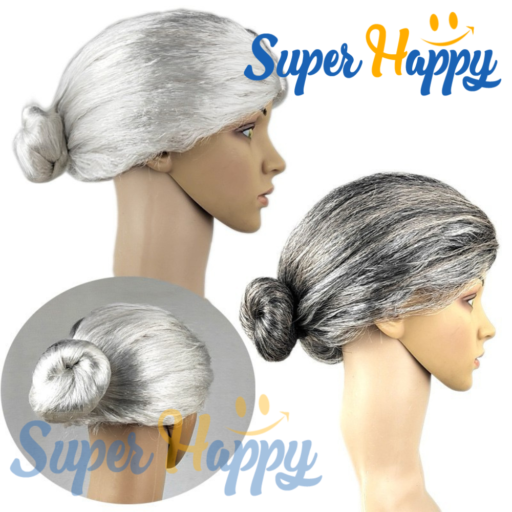 วิกผมหงอกคุณยาย คอสเพลย์ ผมขาวเทา วิกผู้สูงอายุ วิกแฟนซี ปาร์ตี้ (Grandma Wig Cosplay Grey Hair)