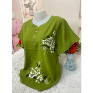 เสื้อลายดอก เสื้อสงกรานต์ ผ้าสปัน ผ้าพริ้วใส่เย็นสบาย เสื้อคุณแม่ อก38-44นิ้ว รุ่น001-12