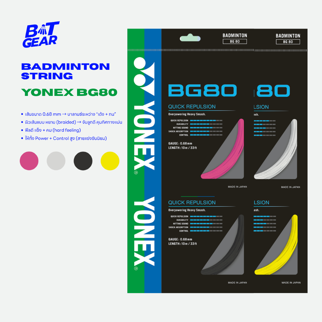 YONEX เอ็นไม้แบดมินตัน 0.68 mm รุ่น BG80