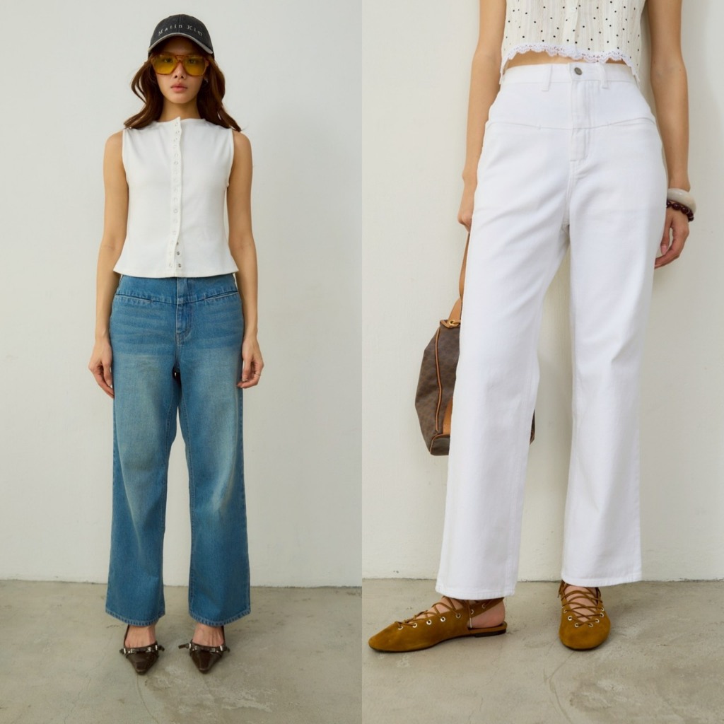 Sis Story Jeans, Long Pants, High Waist, Flared Legs, Decorated with Drilled Pockets, Sis 546 Welt Pocket Sky Jeans - Bl