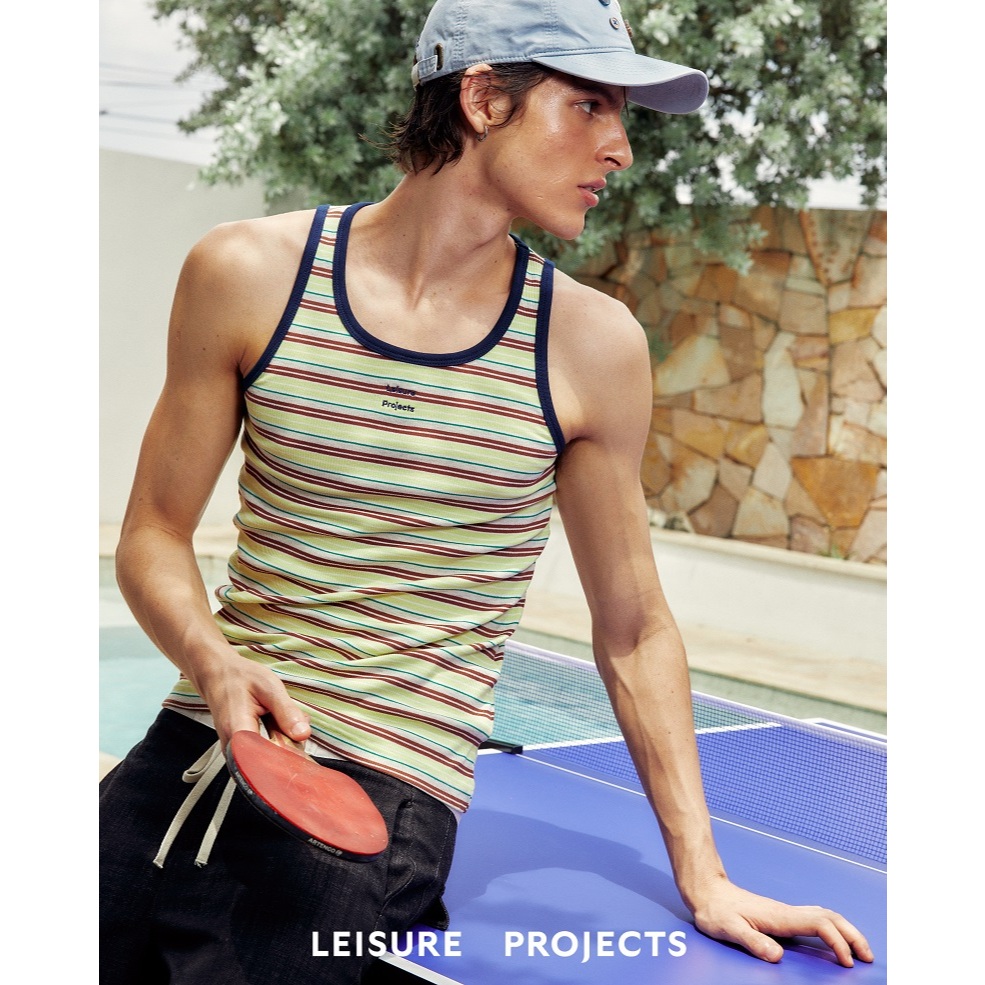(Leisure Projects) mini logo stripe tank top เสื้อกล้ามลายทาง ปักmini Leisure logo ที่หน้าอก