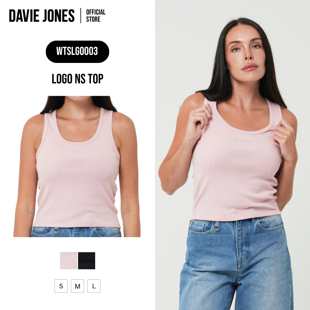 DAVIE JONES WOMEN [BE FEARLESS] เสื้อกล้ามผู้หญิง Logo NS Top สีชมพู ดำ LG0003