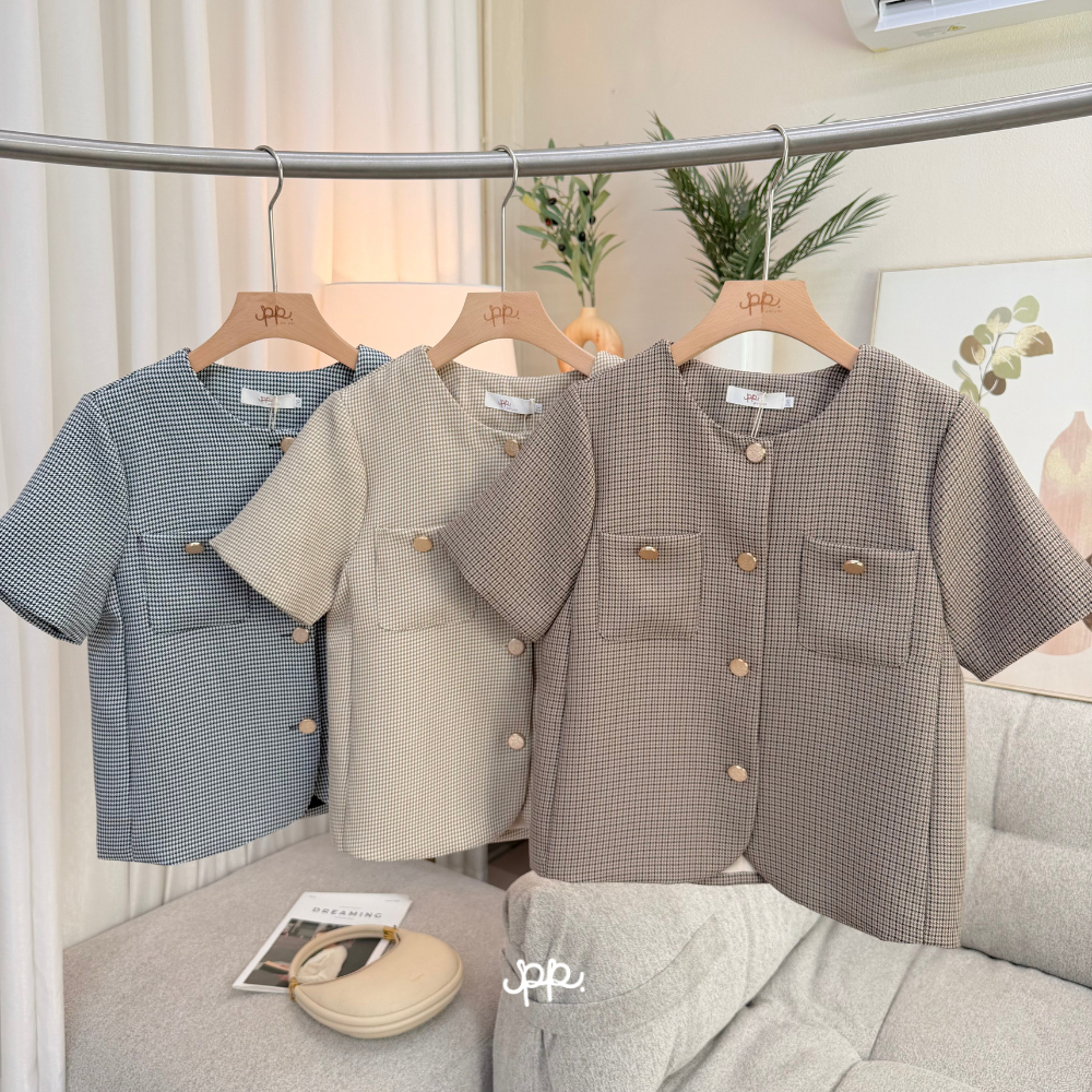 POI เสื้อคอกลมผ้าทวิตลายชิโนริ เกาหลีพรีเมี่ยม L003D7