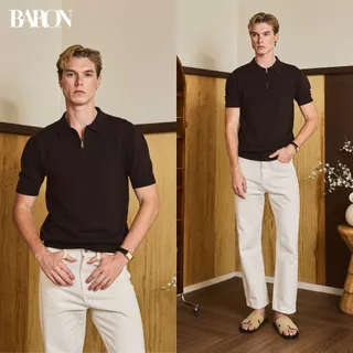 BARON ENZO Smart Zip polo เสื้อโปโลแขนสั้นคอซิป ดีไซน์เรียบหรู ทรง Slim