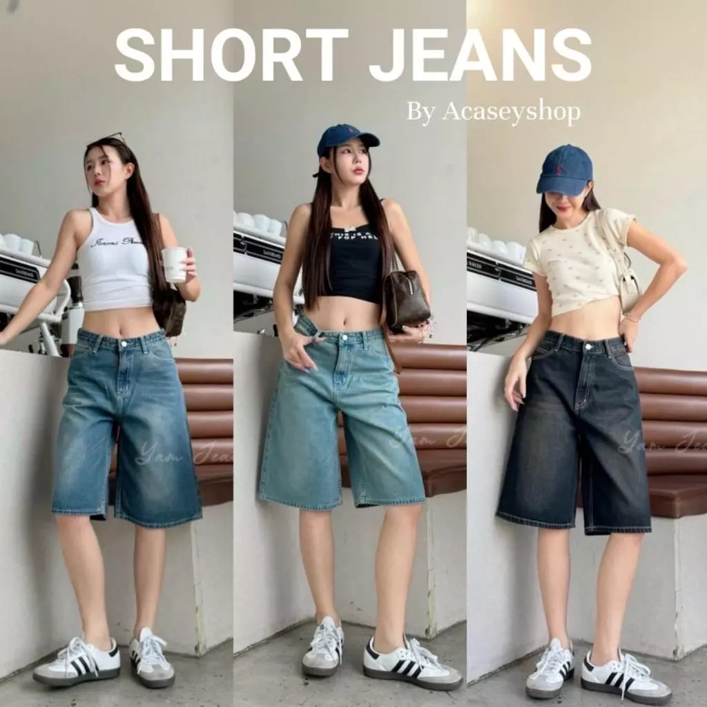 Acasey กางเกงยีนส์ผู้หญิง ขาสั้น 5ส่วน ผ้าไม่ยืด เนื้อผ้าดีใส่สบาย HipJeans ไซส์ S - 3XLขาสั้น 5ส่วน