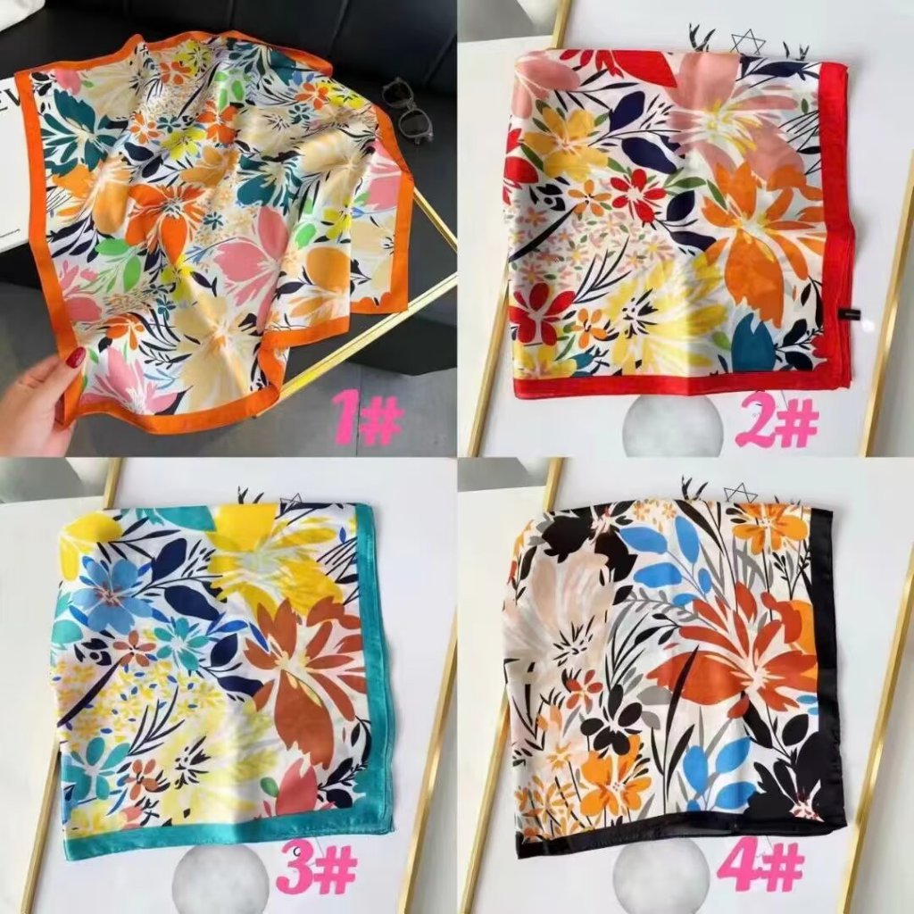 ผ้าคลุมไหล่ซาติน ผ้าพันคอ ลายแฟชั่น (ขนาดใหญ่ 90×90ซม) พร้อมส่งในไทย