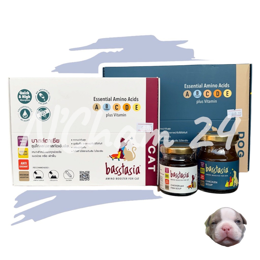 Basstasia Amino Booster ยกกล่อง 12 ขวด อาหารเสริมสัตว์เลี้ยง ช่วยบำรุงฟื้นฟู และซ่อมแซมส่วนที่สึกหรอ