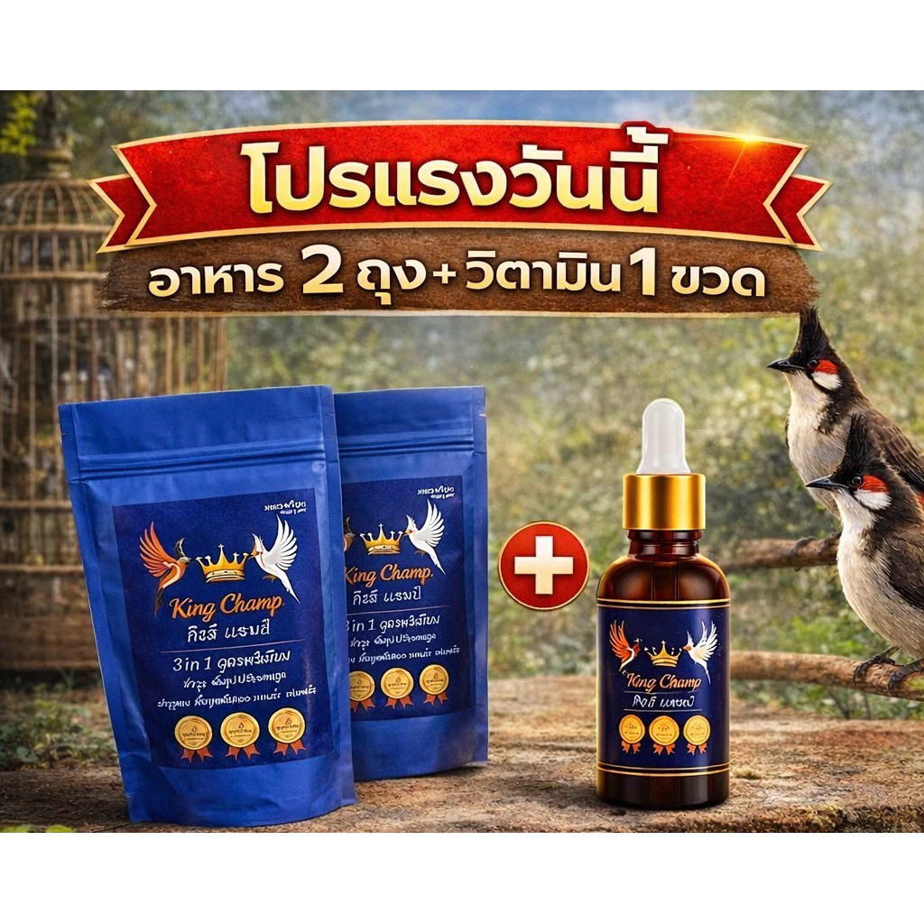 อาหารนก2วิตามิน1 อาหารนกกรงหัวจุก+วิตามิน สูตรพรีเมี่ยม KING CHAMP