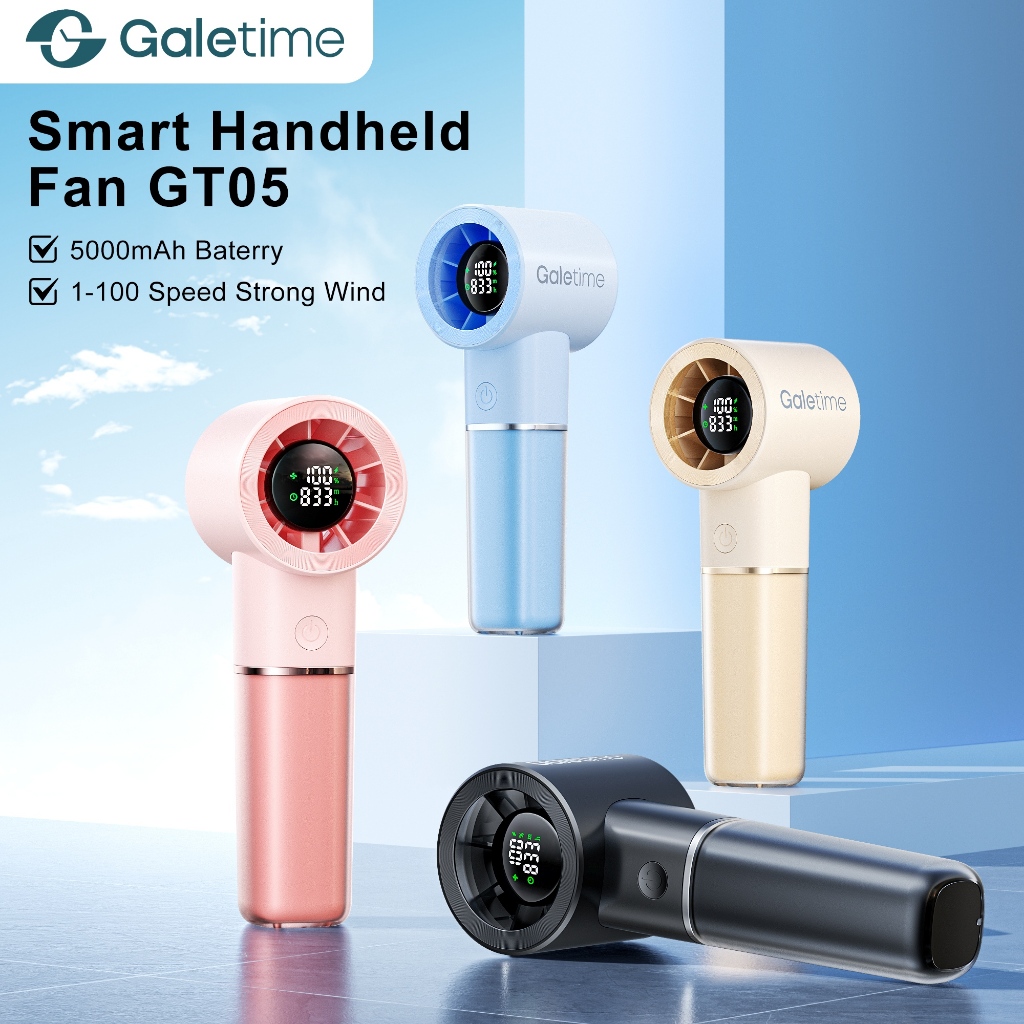 GaleTime GT05 พัดลมพกพา ลมแรง 100 ระดับ ชิปอัจฉริยะ AI หน้าจอดิจิตอล แบตเตอรี่ 5000mAh ชาร์จ Type-C พกพาสะดวก