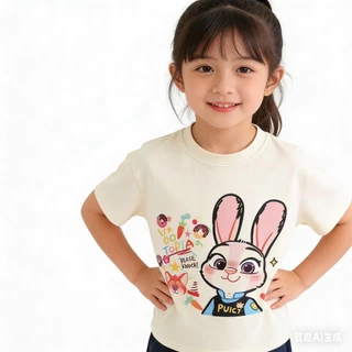 MC222 เสื้อยืดเด็ก ลายการ์ตูนกระต่าย/จิ้งจอก ผ้านิ่ม ใส่สบาย