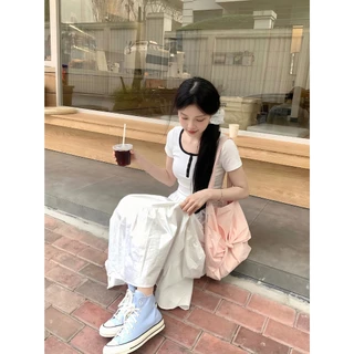 MUDO เสื้อยืดแขนสั้นผู้หญิง คอครึ่งเปิดกระดุมสีตัดกันสไตล์เกาหลีสาวฮอตเซ็กซี่ ทรงกระชับร่างช่วยให้ดูผอมลงเรียบหรูมิ#1013
