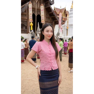 เสื้อลูกไม้มอญ คอจิตลดา #เสื้อลูกไม้