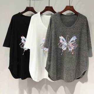 เสื้อยืดแขนสั้นแบบหลวมผู้หญิงแฟชั่นฤดูร้อน oversize เสื้อผ้าสาวอวบคนอ้วนไซส์ใหญ่ เสื้อโอเวอร์ไซส์สไตล์เกาหลี ผ้าใส่สบาย
