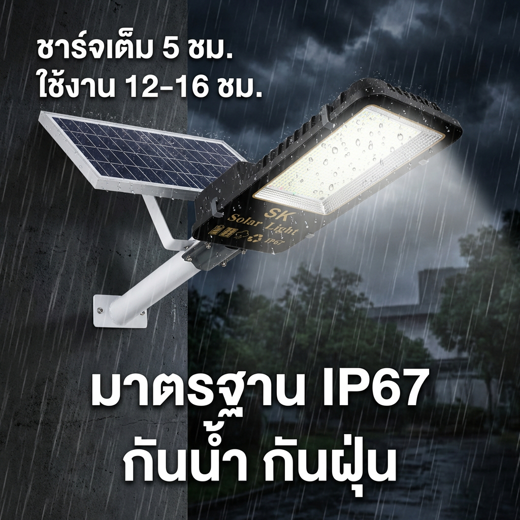 โคมไฟถนนโซล่าเซลล์ C600W วัตต์แท้1032SMD IP67 สว่าง12-16ชม.ส่อง500ตร.ม.รับประกัน2ปี พร้อมส่งSK.solar ราคา ถูกที่สุด ดีลบีเคเค