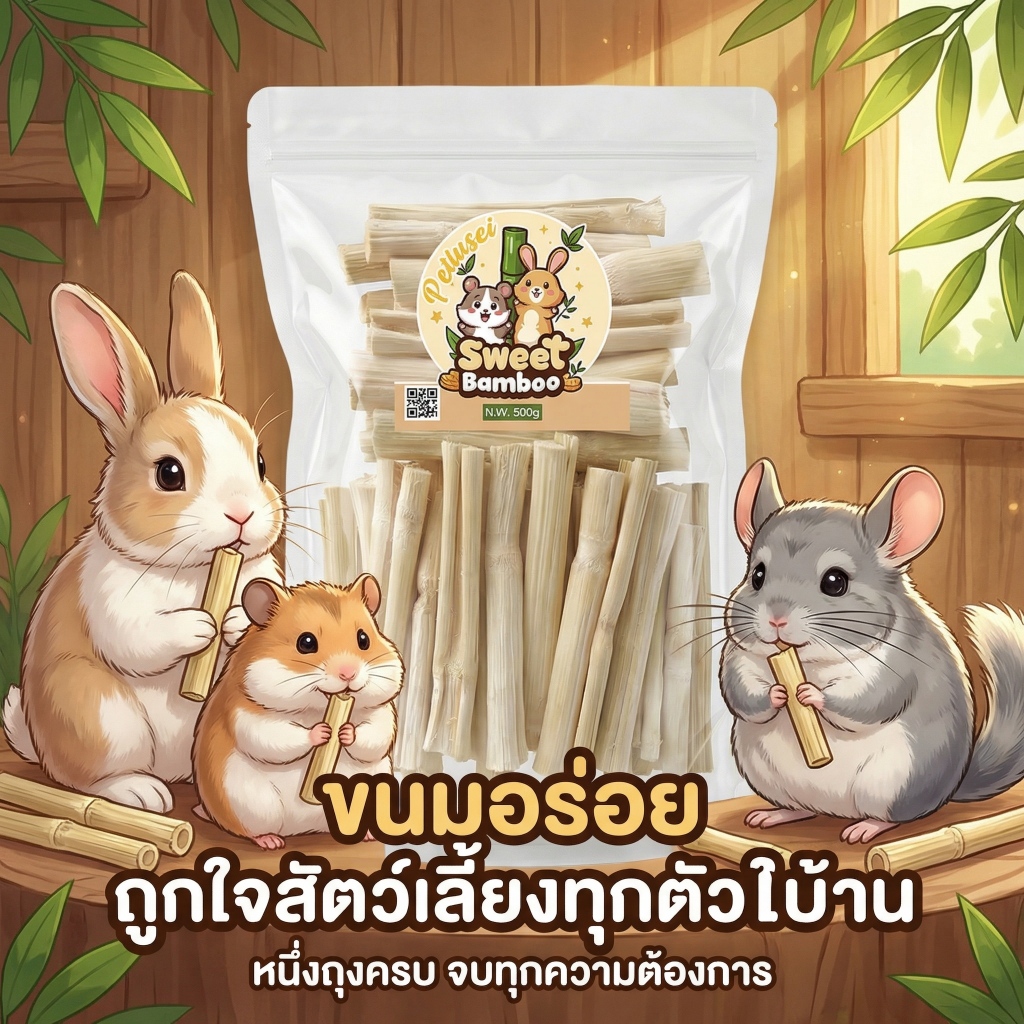 ไผ่หวานลับฟัน 500g sweet bamboo ขนมลับฟันธรรมชาติ สำหรับสัตว์เลี้ยงฟันแทะ กระต่าย ชูก้า แฮมเตอร์