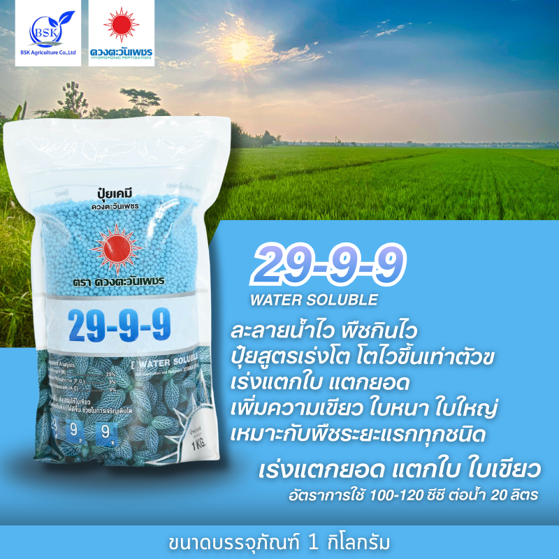 ปุ๋ยสูตร 29-9-9 (แบรนด์) 1kg (ดวงตะวันเพชร)