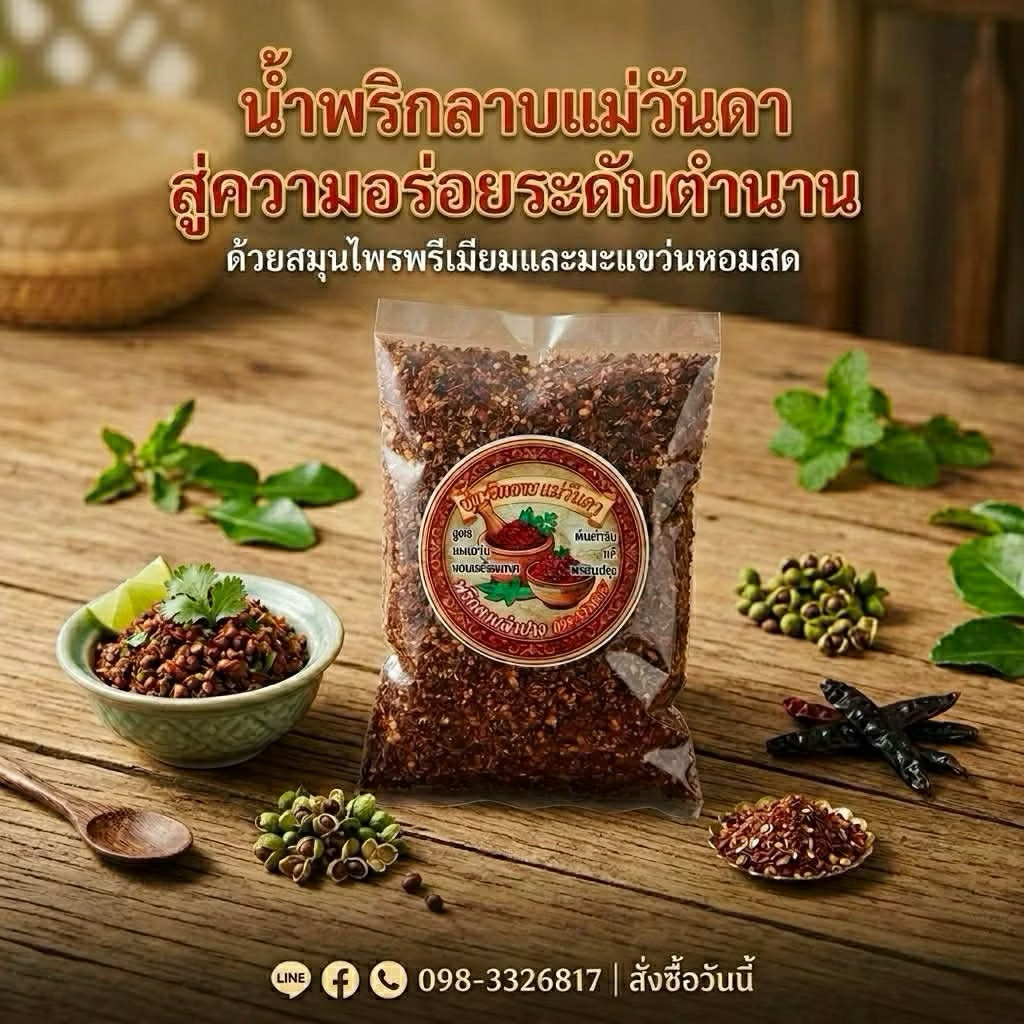 น้ำพริกลาบ เมืองลำปาง สูตรมะแขว่น หอมกลิ่นเครื่องเทศ รสชาติจัดจ้านถึงเครื่อง เผ็ดร้อน สูตรสำเร็จ ไม่ใส่สารกันเสีย
