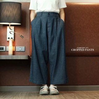 Comfort Fit Cropped Pants กางเกงขากระบอกใหญ่ เอวยืด ใส่สบาย ผ้าบาง เบา ไม่ร้อน ทรงครอป ใส่ได้ทุกวัน