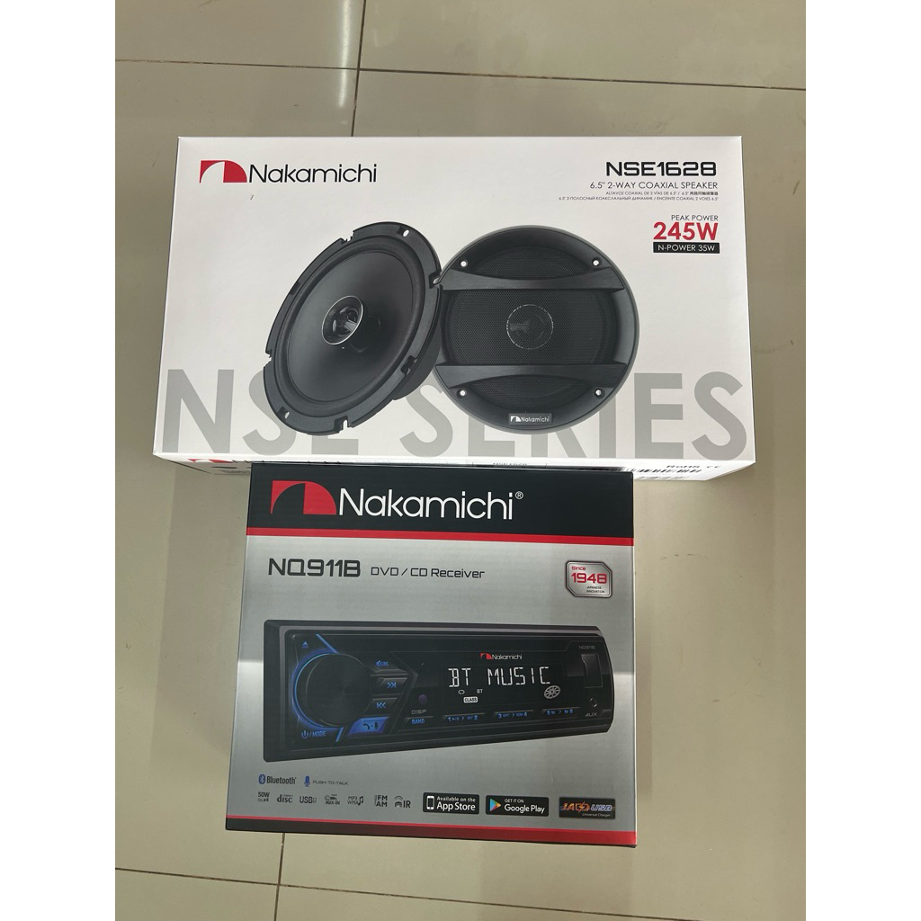 ชุดละ   2345บาท Nakamichi  เครื่องเล่น DVD BT 1ตัวพร้อมลำโพงติดรถยนต์Nakamichi 6.5“แกนร่วม 1คู่