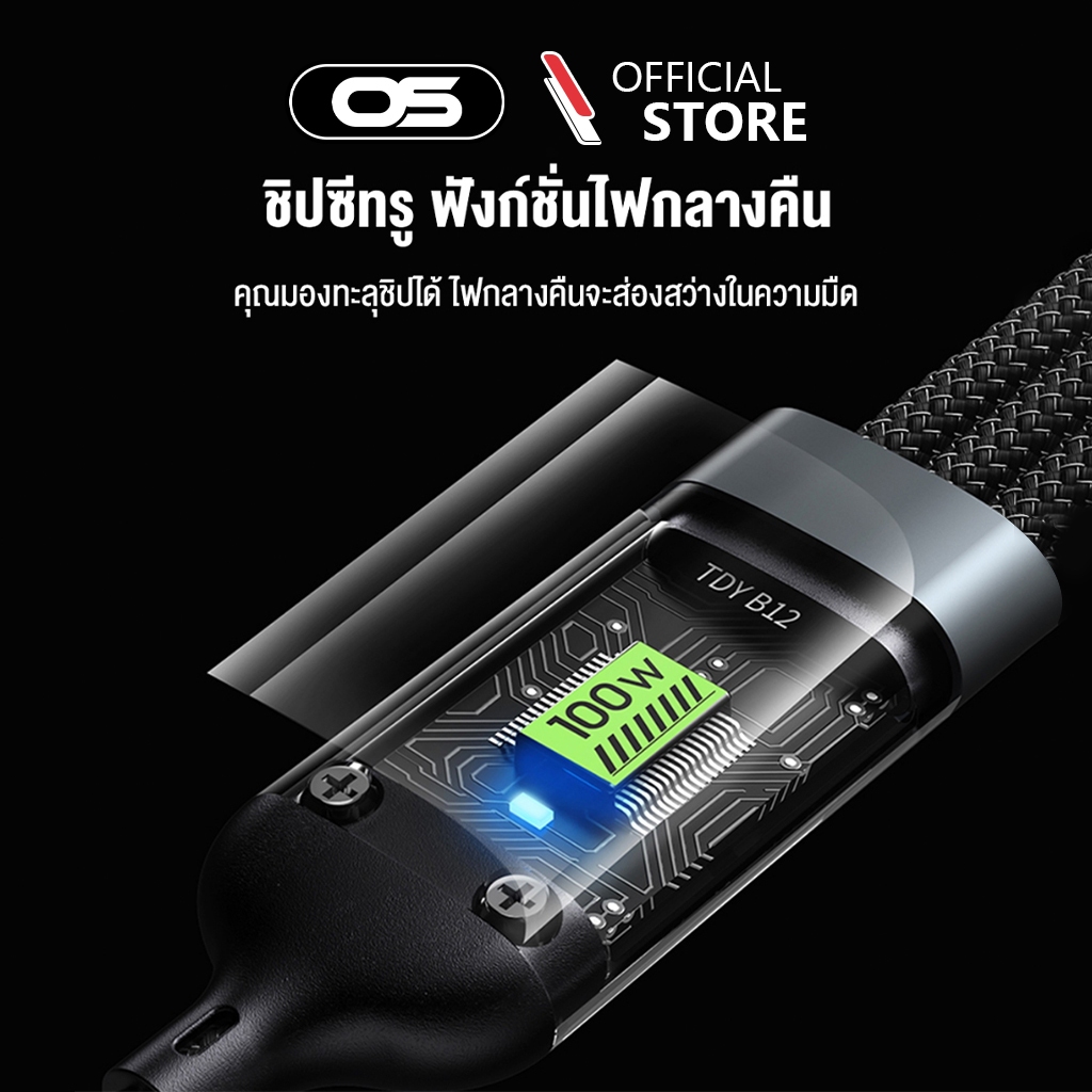 OSCROPสาย USB 3-in-1 100W ดีไซน์โปร่งใส รองรับการชาร์จเร็ว QC 3.0 สายถักไนลอนพร้อมจอแสดงผล LED ดิจิทัล ใช้งานได้กับทุกรุ ราคา ถูกที่สุด ดีลบีเคเค แกลเลอรีภาพที่ 4