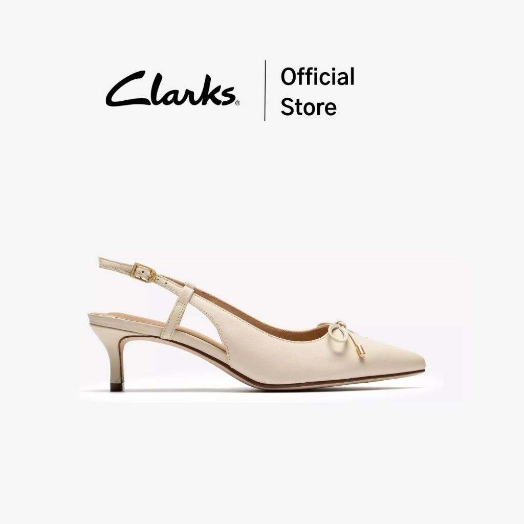 Clarks รุ่น ZAREY BOW สี CREAM LEATHER รองเท้าหนังแท้ คุณภาพดี ใส่สบาย รองเท้าส้นสูง รองเท้าทำงาน รองเท้าส้นสูงไซส์เล็ก
