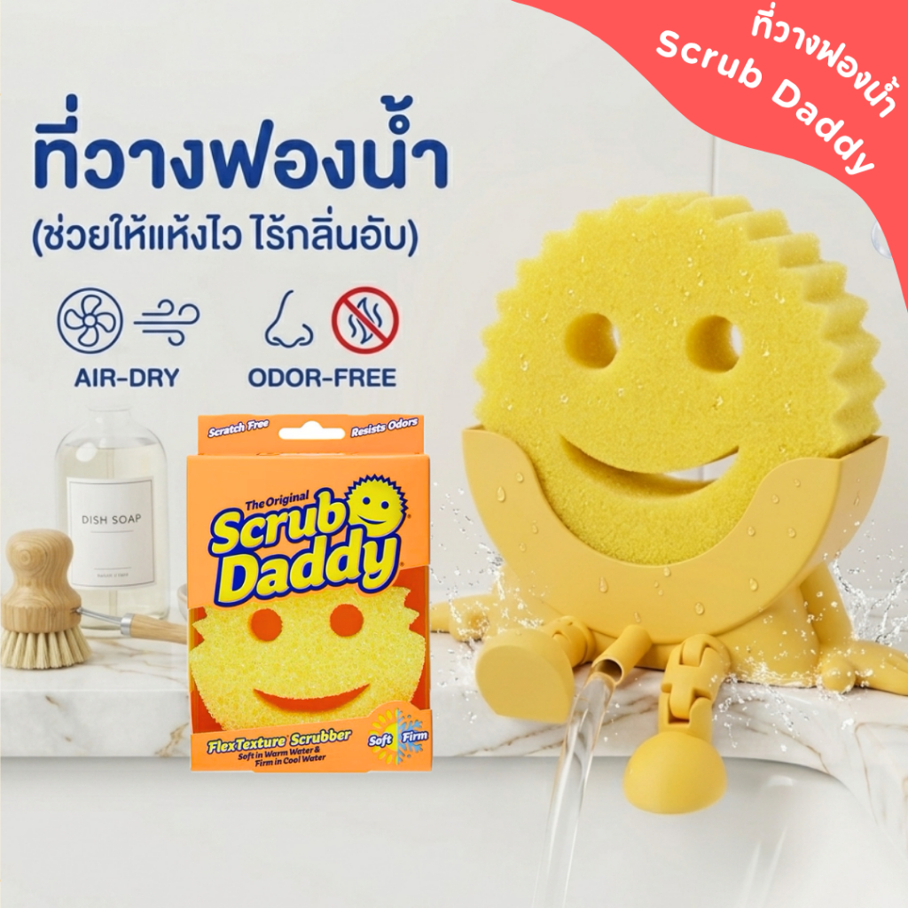 ที่วางฟองน้ำ Scrub Daddy ล้างจานน่ารัก มีช่องระบายน้ำ ฟองน้ำแห้งไว ไม่อับ ของใช้ในครัว