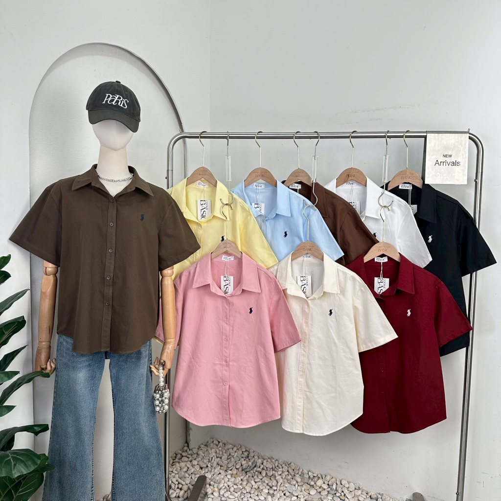 Mook_shop เสื้อเชิ้ตยีนส์แขนสั้น ปักอก เสื้อผ้าแฟชั่น เสื้อผ้าผู้หญิง