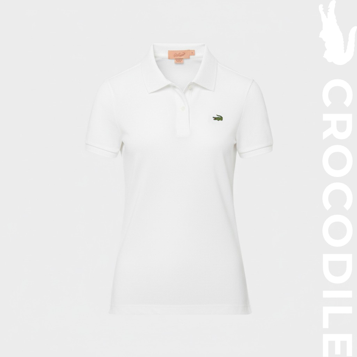 CROCODILE WOMEN WHITE TAPERED SHORT SLEEVE POLO SHIRT คร็อคโคไดล์เสื้อโปโลผู้หญิงสีขาว
