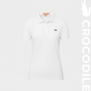 CROCODILE WOMEN WHITE TAPERED SHORT SLEEVE POLO SHIRT คร็อคโ…