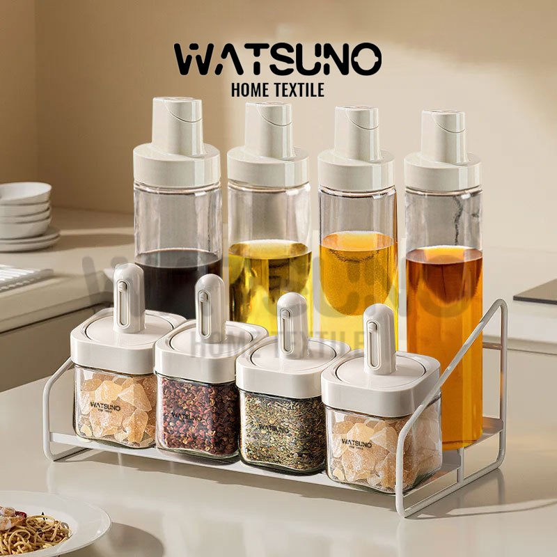Watsuno.ขวดน้ำมันแก้วใสสำหรับห้องครัว ขวดเครื่องปรุงรส ขวดเครื่องปรุงรส เปิดอัตโนมัติ ทนทาน