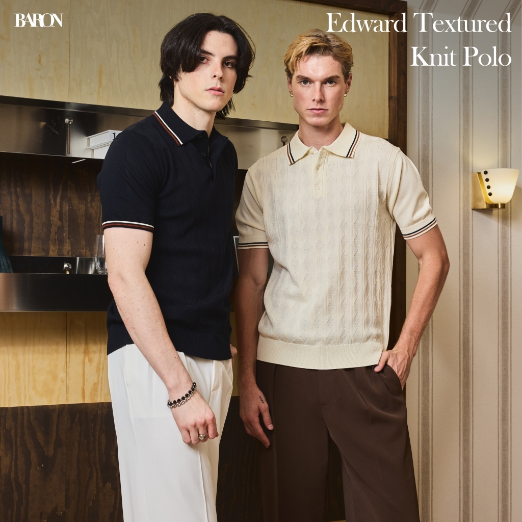 BARON  Edward Textured Knit Polo เสื้อโปโลแขนสั้นดีไซน์คลาสสิกที่ให้ฟีล old money