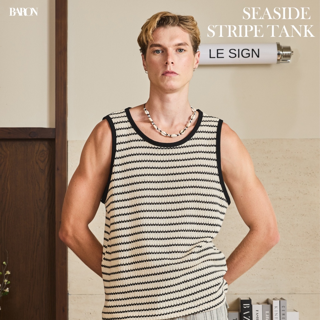 BARON “SEASIDE” Stripe Tank เสื้อกล้ามผ้าถักลายริ้ว ลุค summer