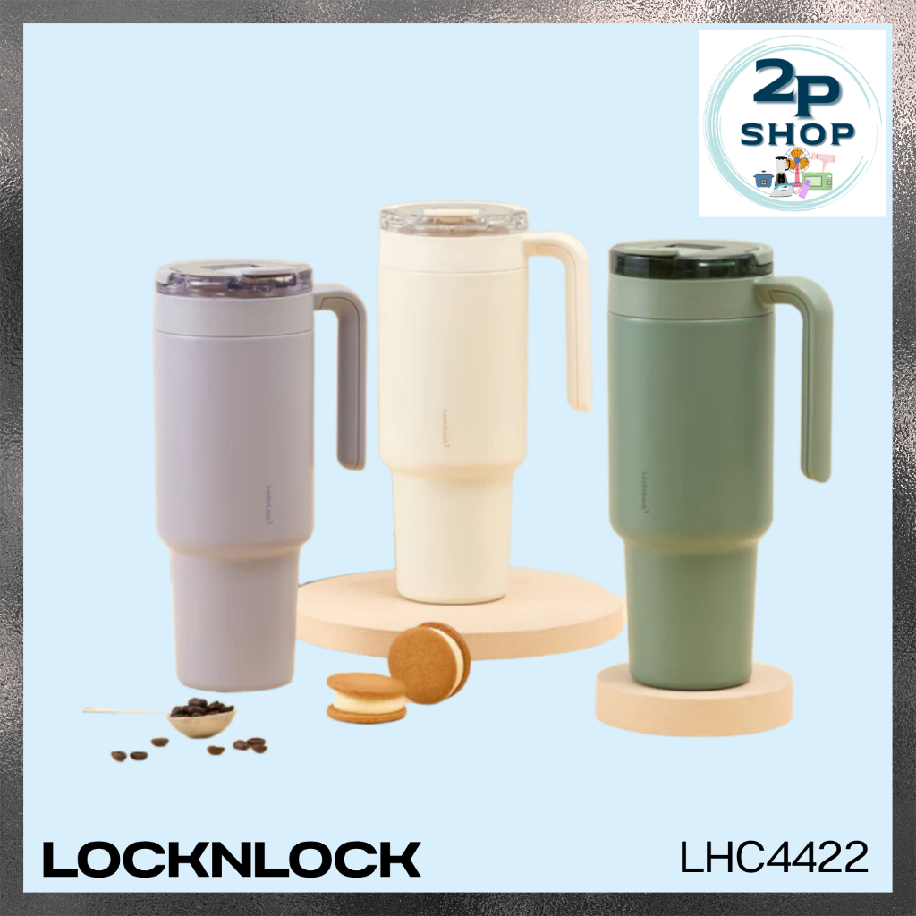 LocknLock แก้วน้ำเก็บอุณหภูมิเคลือบเซรามิก Metro Cafe' Dual Handle Ceramic Tumbler รุ่น LHC4422 (ความจุ 1.2L.)