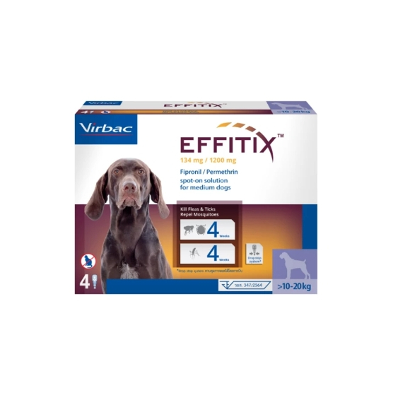 Virbac EFFITIX® Spot-on M (>10-20 กก.) ผลิตภัณฑ์กำจัด เห็บ หมัด ไล่ยุง หยอดหลัง สุนัขขนาดกลาง