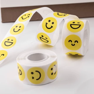 [พร้อมส่ง🇹🇭] สติ๊กเกอร์ (ม้วน490ดวง) Yellow Smile ขนาด 1 นิ้ว